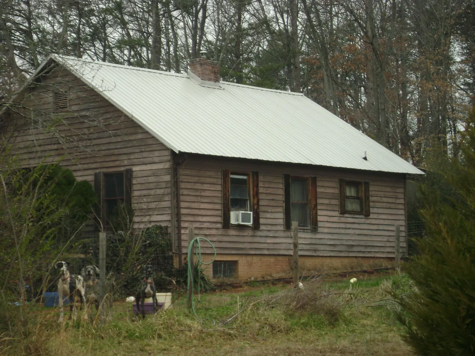 White metal roof on an old wood sided farmhouse, from a Asphalt Shingle Roof Repair job in Catonsville